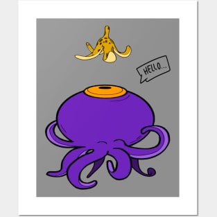 Confused Purple Octopus and Banana Posters and Art